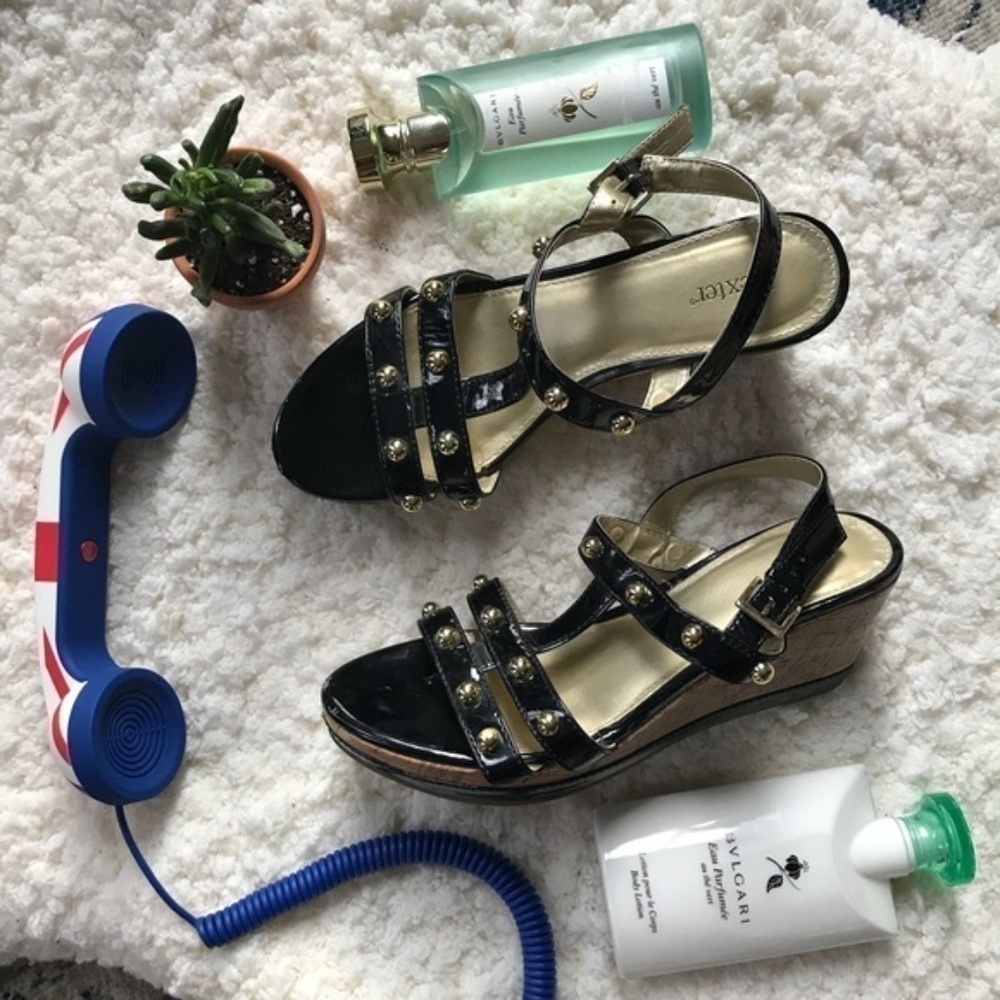 DEXTER: Fun and Spunky Gold Stud and Cork Wedge